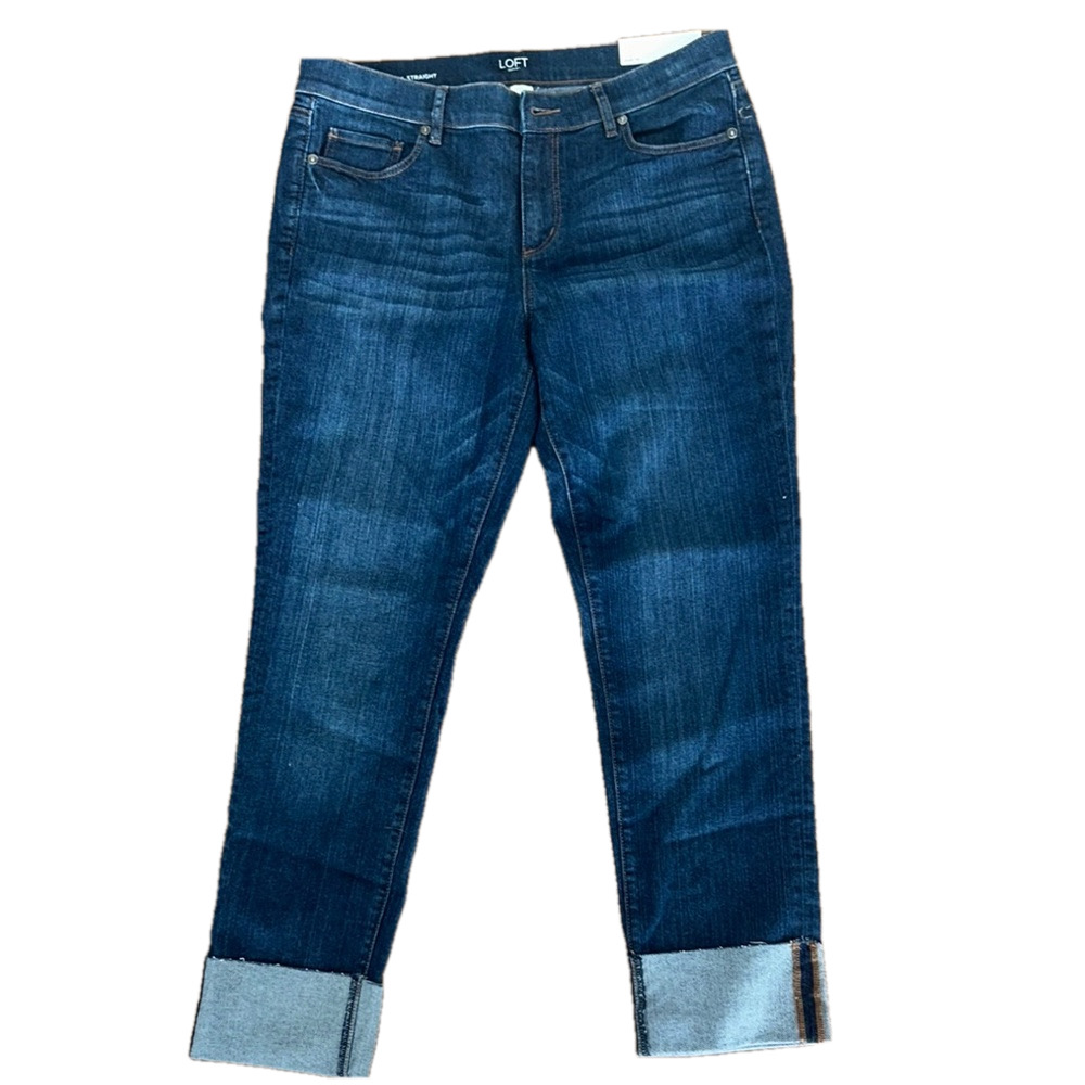 NWT: LOFT: Original Straight: Dark Blue Jeans. Size 10